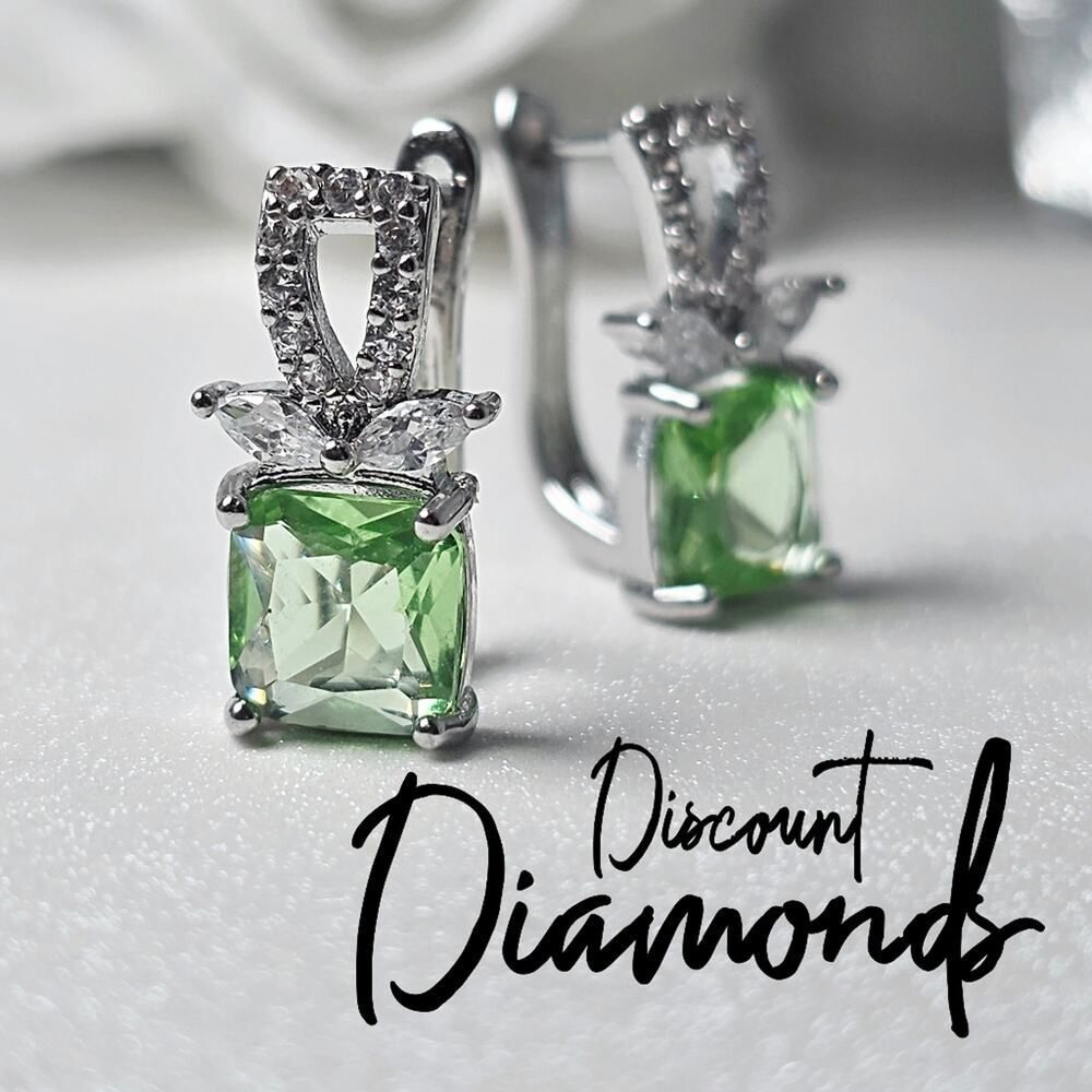 Green Zircon 18K White Gold on 925 Sterling Silver Leverback Earrings